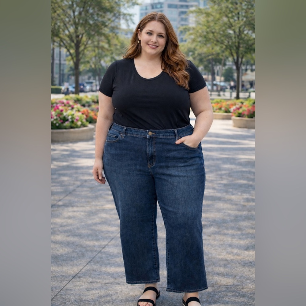 Lane Bryant Petite Plus 24P High Rise Straight Leg Jeans Dark Wash Stretch